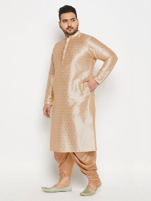 Vastramay Men's Plus Size Gold Zari Weaved Kurta Dhoti Set